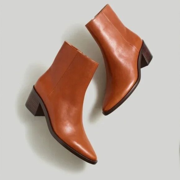 NEW Madewell Boots Women Sz 5 Brown Darcy Ankle Leather Block Heel NN014 Western - Picture 1 of 10